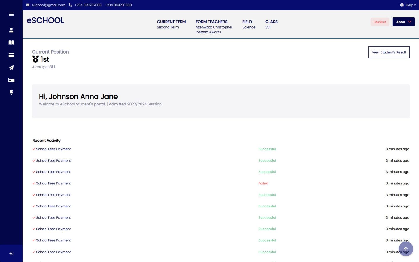 Eschool Dashboard website